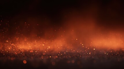 Fire embers and glowing sparks rising over dark black background, warm fiery particles frame from top and bottom