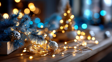 Christmas themed background visualization faceless festive composition defocused tree lights and decorations holiday atmosphere seasonal celebration scene winter festivity con