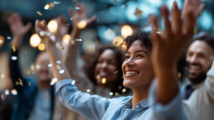 Faceless group of happy people throwing confetti at party defocused celebration background enjoying together holiday birthday concept festive gathering moment with copy space