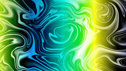 Obraz premium Fluid Abstract Background with Swirling Colors of Teal Green Yellow and Black for Modern Art and Design Projects
