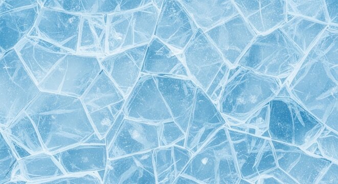 Cracked ice forms abstract geometric patterns on a frozen lake surface creating a cool textured background perfect for winter themed designs or representing fragility and the beauty of natural ice fo