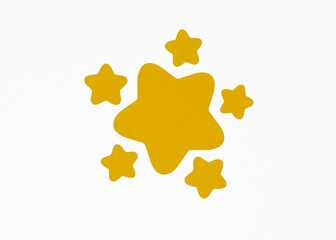 Five Bright Yellow Stars in a Circular Burst Arrangement Isolated on Pure White Background for 5-Star Rating Focus Highlight or Achievement Concept