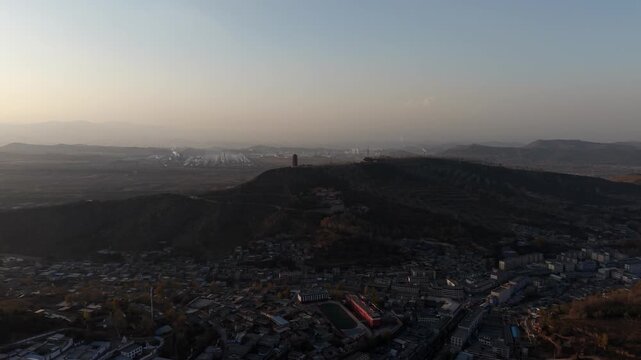 Aerial shot of Liu Qishan Temple in Xining
