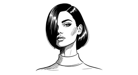 Elegant monochrome portrait of a woman with stylish bob haircut and confident gaze