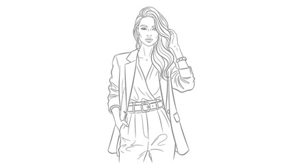 Elegant female silhouette in a tailored suit sketch showcasing confident modern style