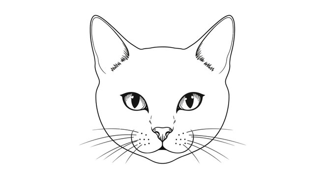 Illustration portraying an expressive feline face on a white backdrop showcases a classic artistic