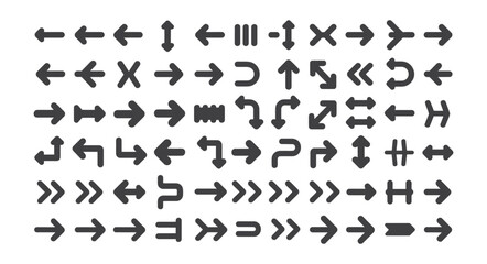 Obraz premium Comprehensive set of modern flat design vector arrow icons for user interface, web, and diverse navigation elements. Vector