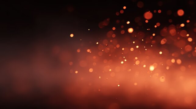 Abstract background with glowing fire particles and embers floating in darkness, light frame from above and below