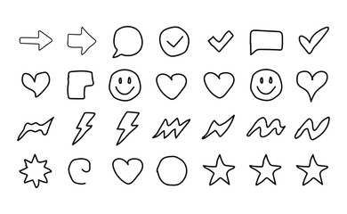 Hand drawn doodle icons and shapes collection for design projects