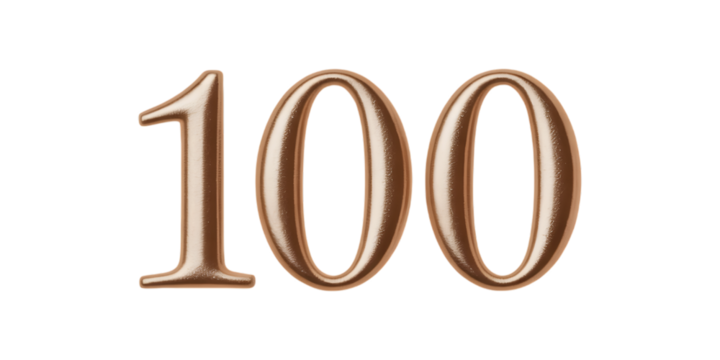 Elegant metallic number 100 isolated on white background , PNG 100 shiny text.