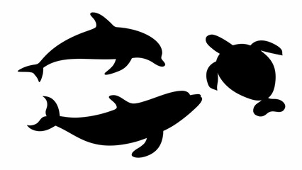 Fototapeta premium Elegant silhouettes of dolphins and sea turtle swimming gracefully, perfect for marine life designs