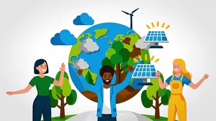 Global collaboration and eco friendly initiatives for sustainable development animation showing