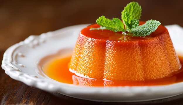 Close-up view of a traditional Latin American dessert on a plate, made from papaya or mamon in syrup.
