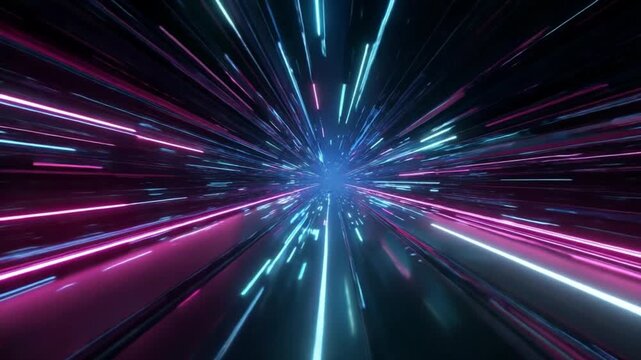 Abstract Technological Pathway: A mesmerizing display of radiant lines converges towards a vibrant central point, symbolizing speed and boundless technological advancement.
