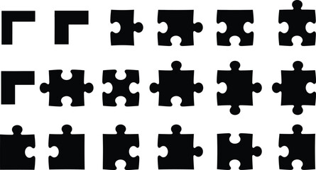 Naklejka premium Silhouette Puzzle Pieces on White Background Concept of Teamwork and Solution