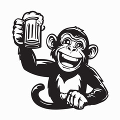 Smiling Monkey Holding a Beer Vector Character on white background