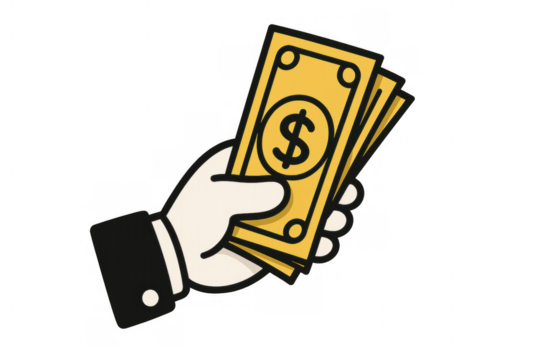 Hand holding money bills with dollar sign, showing payment, wealth, finance, currency, salary, and earnings concept