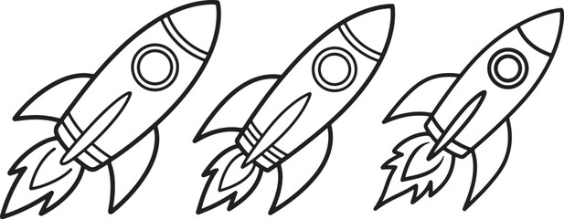 Set of Rocket Line Art Drawing Vector Illustration for Coloring Book Page