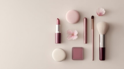 Obraz premium Concept of cosmetics and various female accessories, flat lay on neutral background