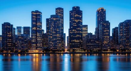 City skyline illuminated during blue hour