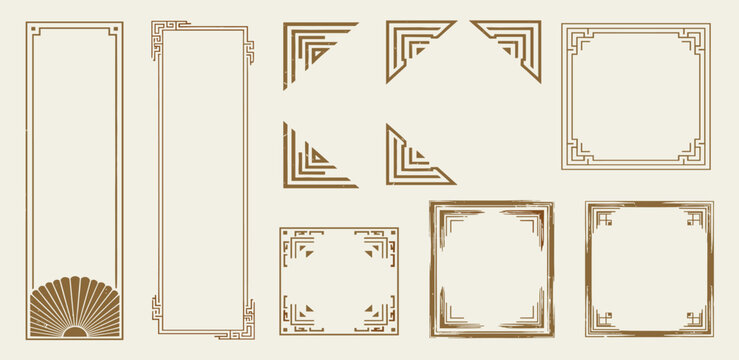 Elegant collection of vintage Art Deco style frames, decorative borders, and ornamental corner elements for design