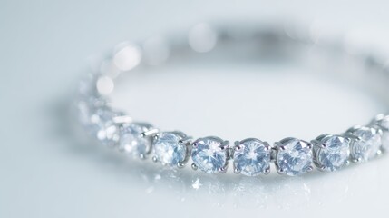 Obraz premium Close-up of sparkling diamond bracelet, clean white backdrop, luxury jewelry concept