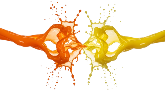 Orange and yellow paint splash, a colorful collision