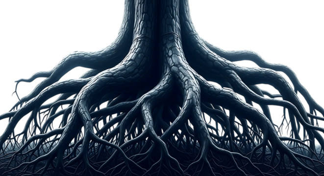 Roots of a tree, dark and mysterious tree roots