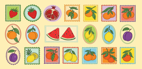Vibrant Collection of Fresh Fruits Stamps A Delicious Assortment of Sweet and Juicy Produce