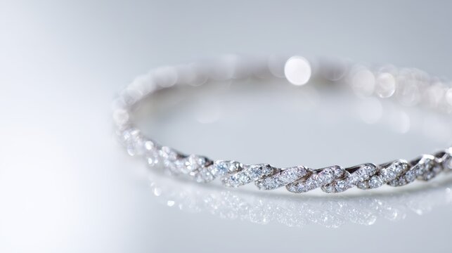 Diamond bracelet displayed on white background, elegant jewelry product showcase