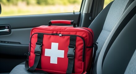 First aid kit in car for safety and preparedness during travel