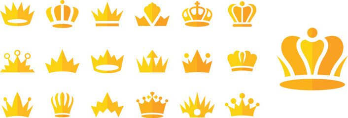 Golden crown icons assortment flat style, Luxury royal crown vector design