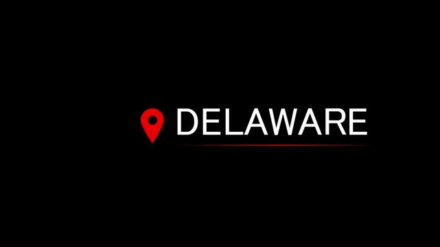 Delaware Location Animation | GPS Map Pin Tracking Icon 4K with Alpha Channel ,  Animated Delaware Map Marker | GPS Tracking Location Pin Transparent Background