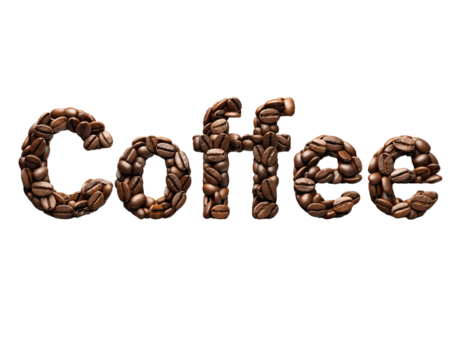  Coffee word written with coffee beans on transparent background png