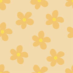Seamless pattern with yellow flowers. Groovy abstract flower art. Perfect for textile print, wrapping paper, wallpaper etc. Hand drawn vector design