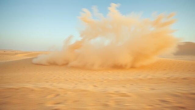 superego. Desert shooting range with spiral dust patterns in sandy tones and motion blur. event key visuals, club posters, designed for fitness apps and gym onboarding, used by sports marketers.