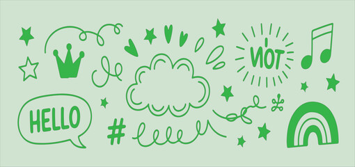 Green Doodle Icons and Symbols