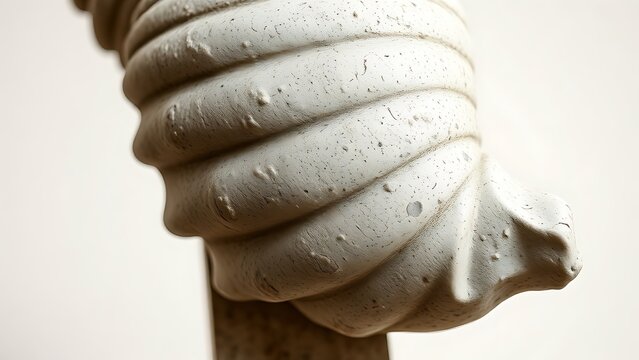 quatrain. Close-up of a weathered classical Greek sculpture of a conch shell. event programs, museum guides, designed for cultural heritage projects and event programs, used by software engineers.