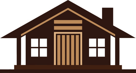Simple illustration of a rustic wooden cabin with a pitched roof