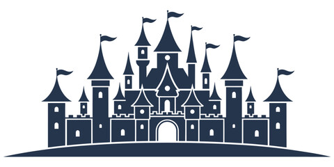 Silhouette of a majestic castle rising proudly on the horizon. Elegant vector art expressing fantasy, history, and grand architectural beauty for storytelling visuals