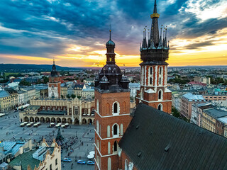 Obraz premium The Main Market Square of the Old Town of Krakow, Poland