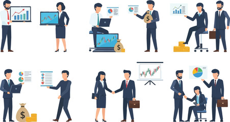 Collection of business people in various work situations