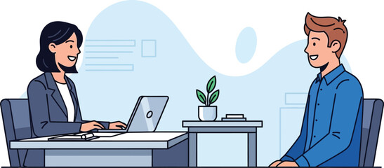 Job interview with interviewer and candidate at desk