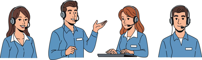 Four customer service representatives with headsets