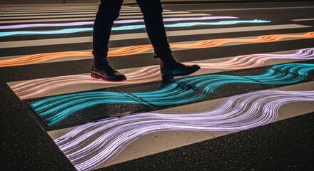 Artistic illuminated pedestrian crossing at night