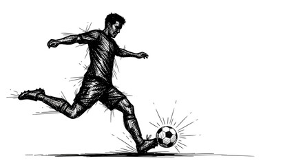 Fototapeta premium Dynamic sketch illustration showcasing a soccer player in mid-kick poised to strike the ball with