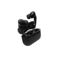 Black modern wireless headphones isolated on white background. Copy space