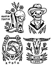 Trad-tattoo style wild west icons with 
