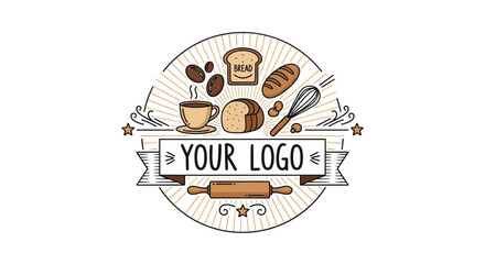Bakery and Coffee Shop Emblem with Creative Elements for Logo Design