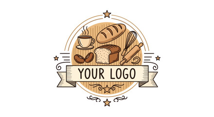 Chic artisanal bakery and coffee house emblem with customizable text label